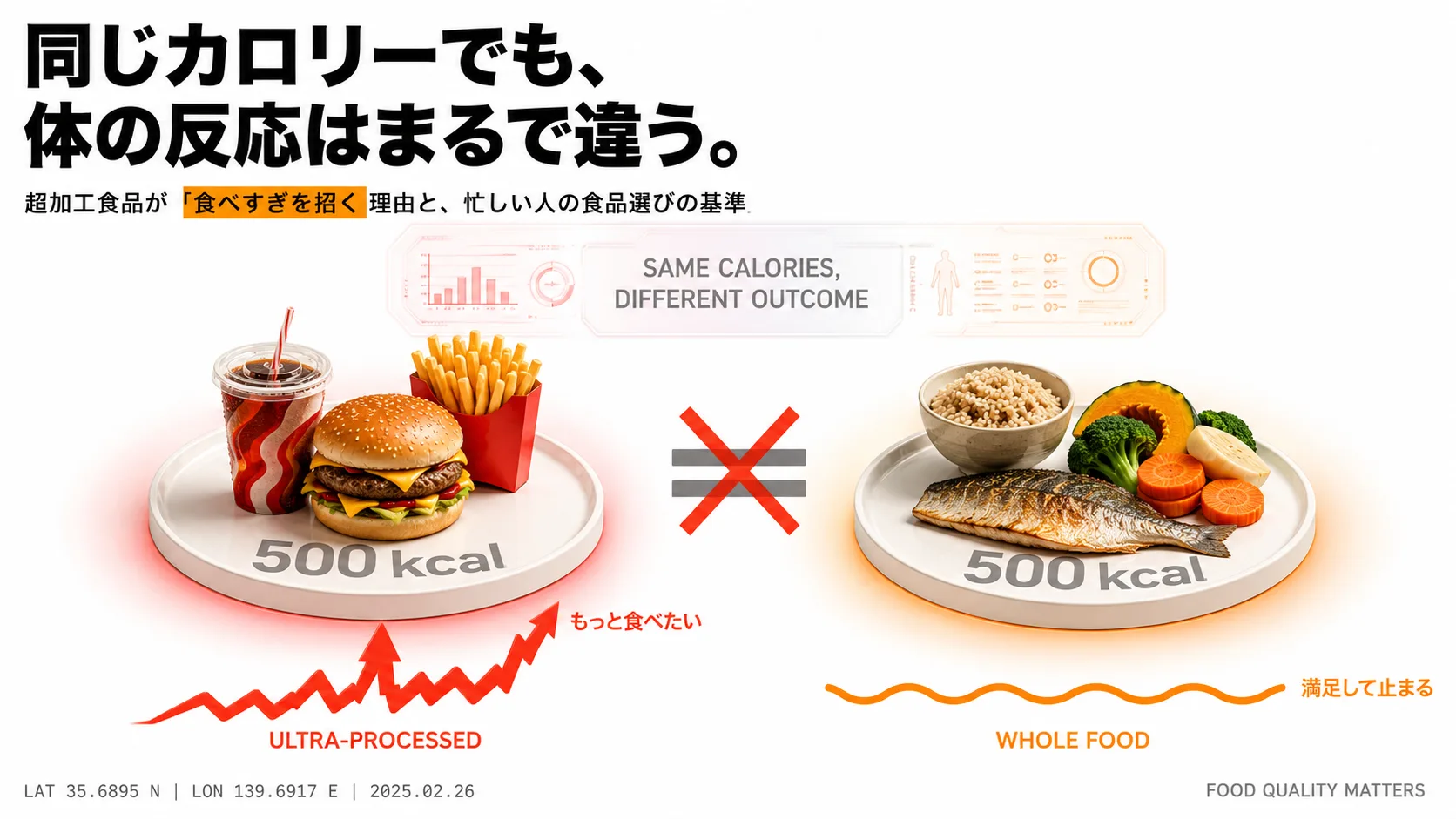 カロリーが同じなら、ジャンクフードとヘルシー食は同じ結果になるのか？